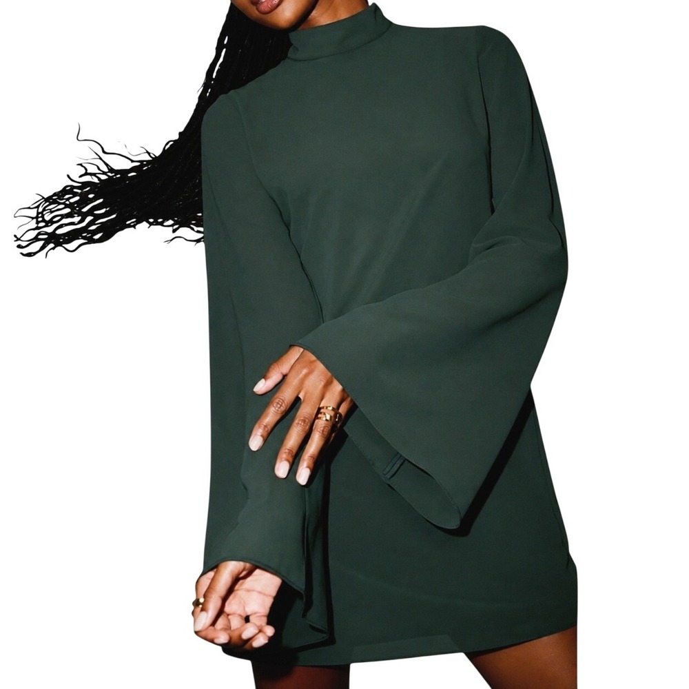 NWT Lulus Perfected Charm Dark Green Bell Sleeve Mini Shift Dress XXL Mod Party